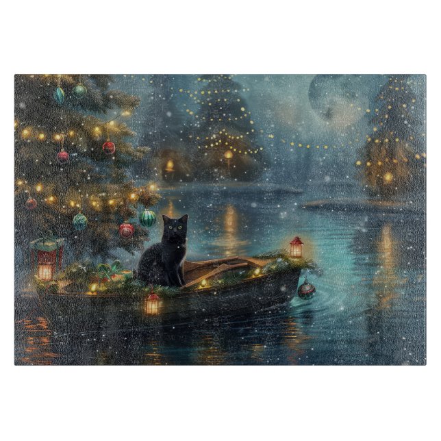 Black Cat Christmas Festive Voyage Cutting Board (Front)