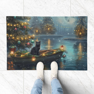 Black Cat Christmas Festive Voyage Doormat