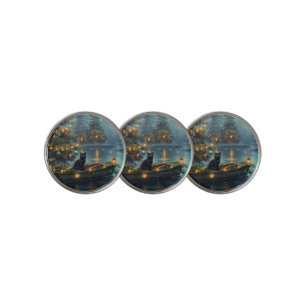 Black Cat Christmas Festive Voyage Golf Ball Marker