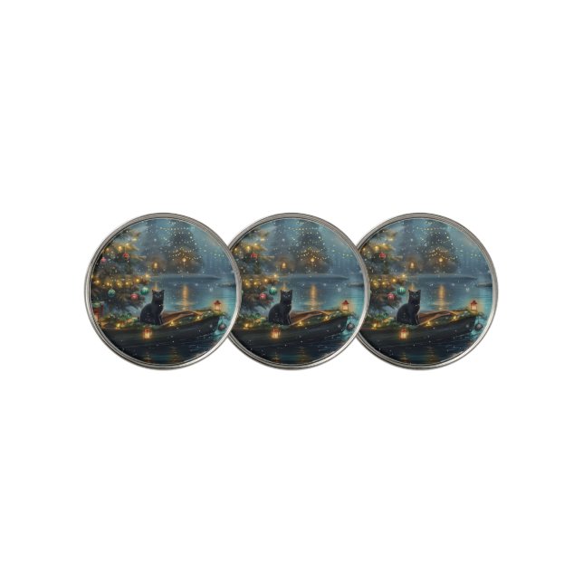 Black Cat Christmas Festive Voyage Golf Ball Marker (3 Up)