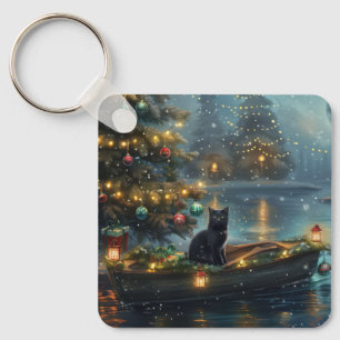 Black Cat Christmas Festive Voyage Keychain