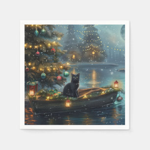Black Cat Christmas Festive Voyage Napkins