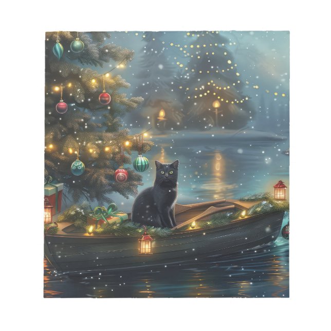 Black Cat Christmas Festive Voyage Notepad (Front)