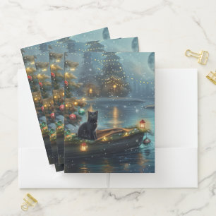 Black Cat Christmas Festive Voyage Pocket Folder