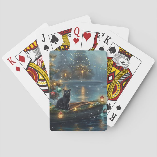Black Cat Christmas Festive Voyage Poker Cards (Back)