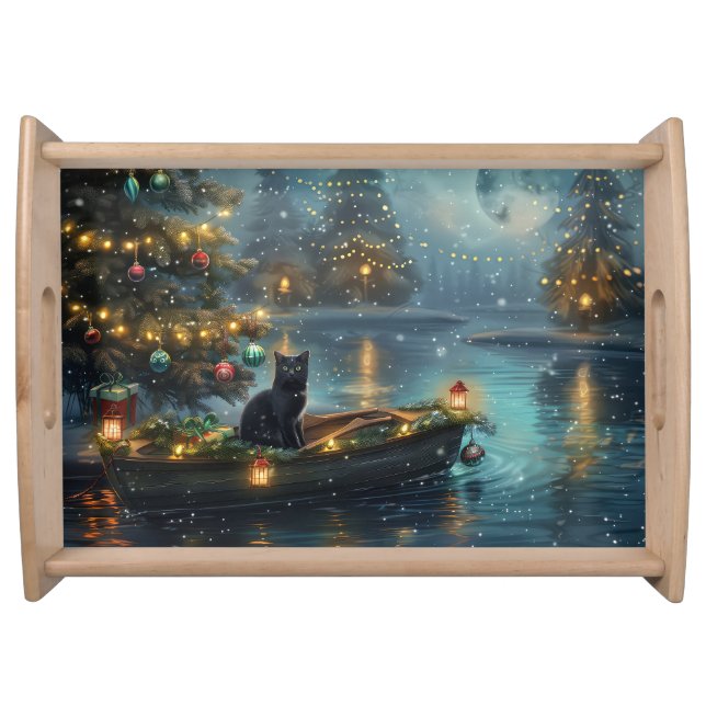 Black Cat Christmas Festive Voyage Serving Tray (Front)