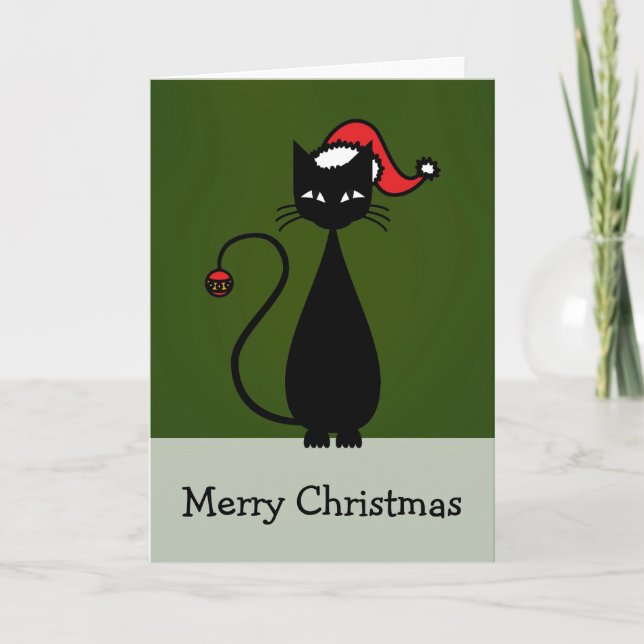 Black Cat Christmas Holiday Card (Front)