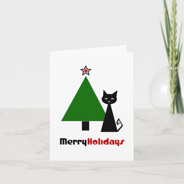Black Cat Christmas Holiday Card (Front)