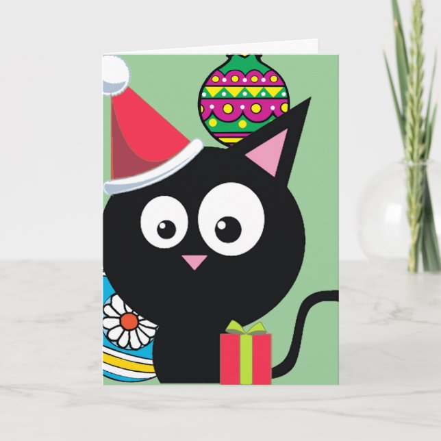 Black Cat Christmas Holiday Card (Front)