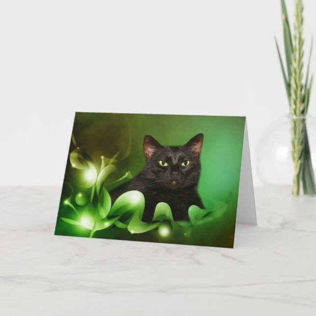 Black cat Christmas Holiday Card (Front)