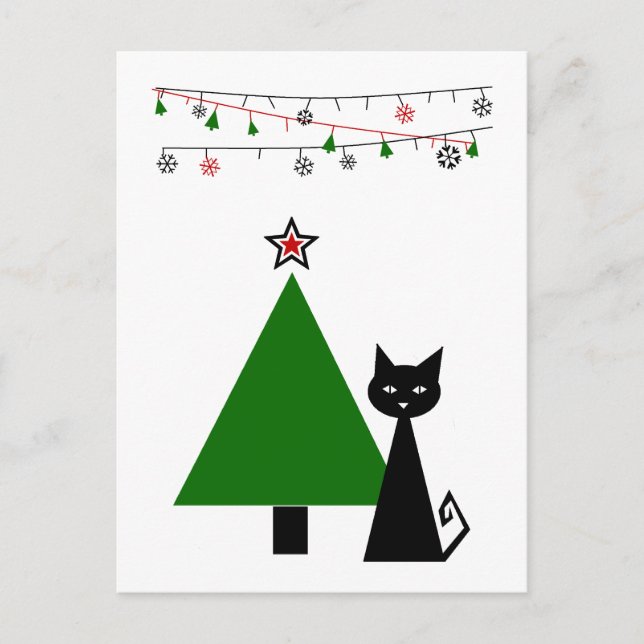 Black Cat Christmas Holiday Postcard (Front)