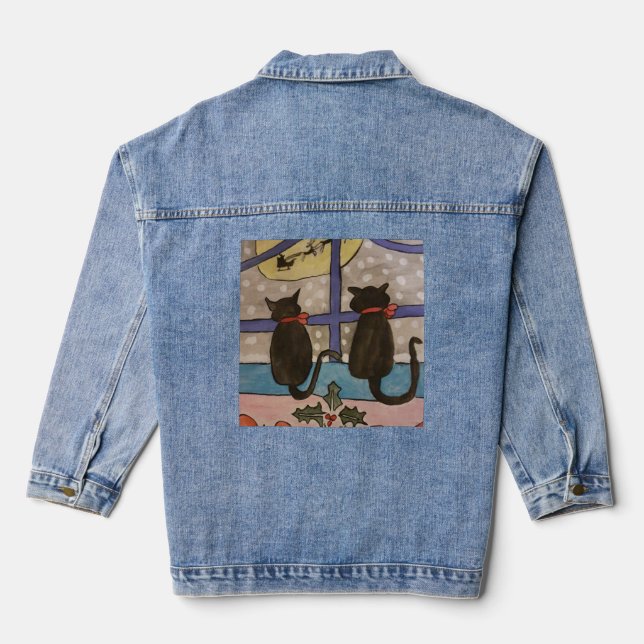 Black Cat Christmas Hoodie Denim Jacket (Back)