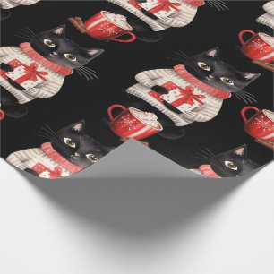 Black Cat Christmas Hot Chocolate Wrapping Paper