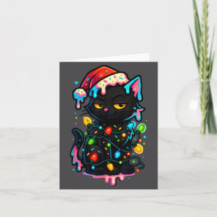 Black Cat Christmas Ice Cream Drip Santa Hat Cute  Card
