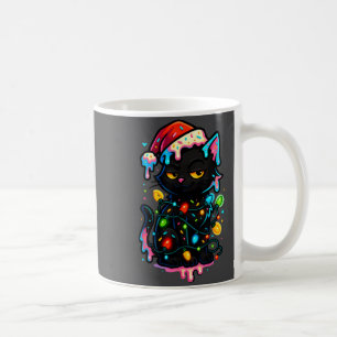 Black Cat Christmas Ice Cream Drip Santa Hat Cute Coffee Mug