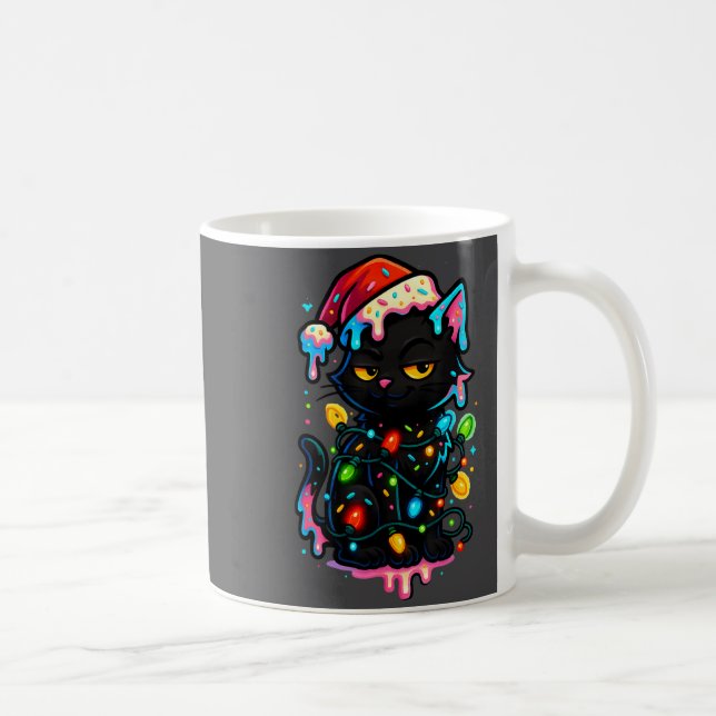 Black Cat Christmas Ice Cream Drip Santa Hat Cute  Coffee Mug (Right)