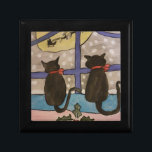 Black Cat Christmas Jewelry Box<br><div class="desc">These two cute black cats have been sitting patiently on the windowsill for Santa to arrive. It is Christmas Eve and the snow is falling hard. The house is decked with holly and seasonal bells for the holidays. Then the cat's patience is rewarded as they spot Santa in his reindeer...</div>