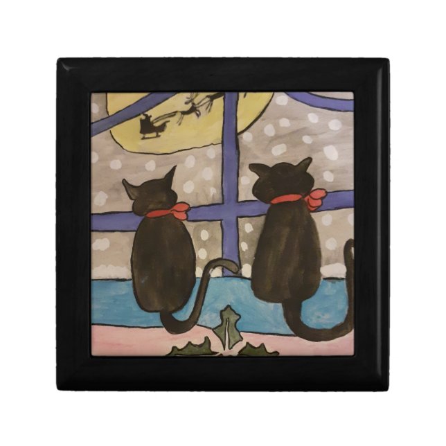 Black Cat Christmas Jewelry Box (Front)
