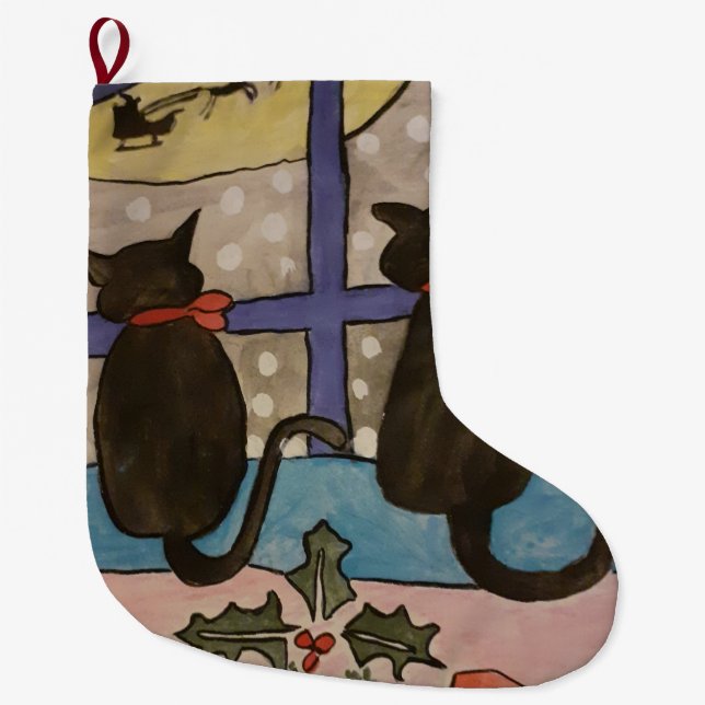 Black Cat Christmas Large Christmas Stocking (Front)