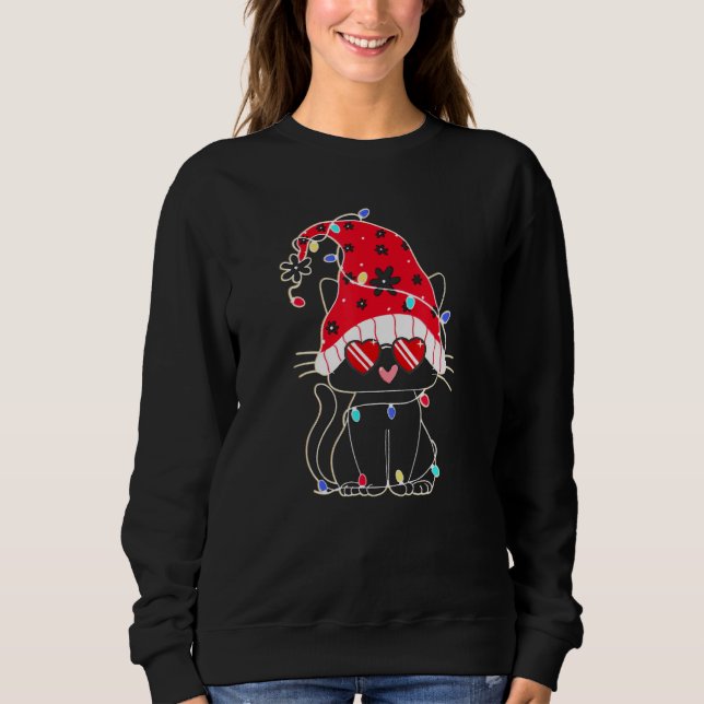 Black Cat Christmas Light   Cat   Christmas Sweatshirt (Front)