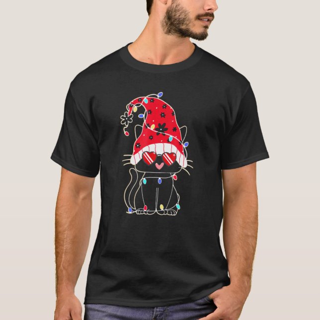 Black Cat Christmas Light   Cat   Christmas T-Shirt (Front)
