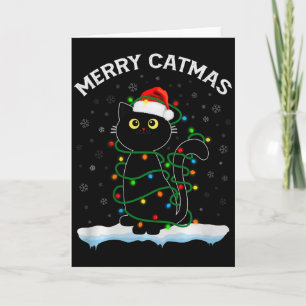 Black Cat Christmas Light Cat Wearing Santa Hat Me Card