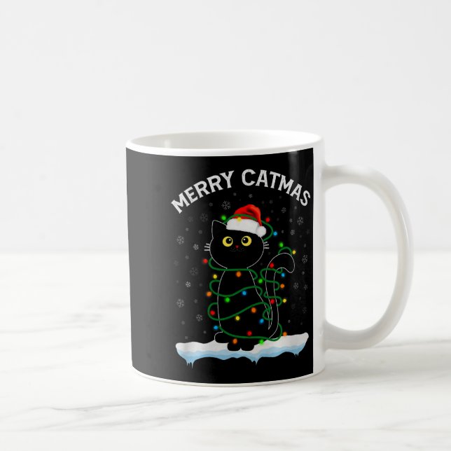 Black Cat Christmas Light Cat Wearing Santa Hat Me Coffee Mug (Right)