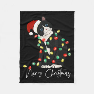 Black Cat Christmas Light Christmas Black Cat With Fleece Blanket