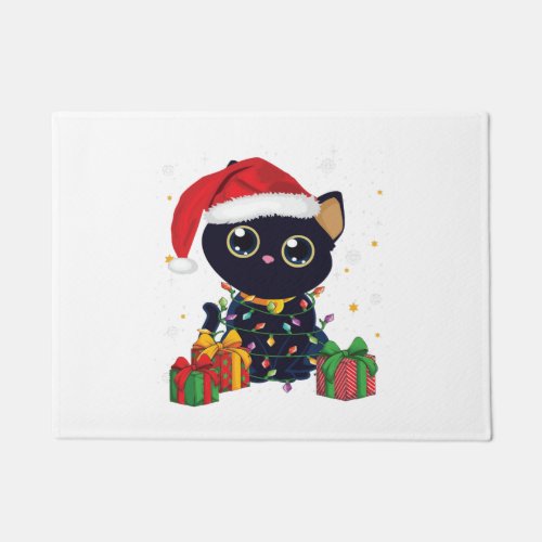 Black Cat christmas light funny cat lover   Doormat