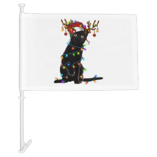 Black Cat Christmas Light Funny Cat Lover Xmas Car Flag
