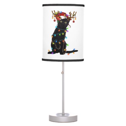 Black Cat Christmas Light Funny Cat Lover Xmas  Table Lamp