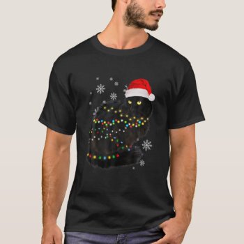 Black Cat Christmas Light Funny Cat Ugly Christmas T-Shirt