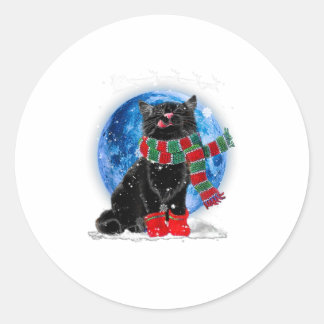 Black Cat Christmas Light Moon Blue Hol Classic Round Sticker