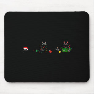 Black Cat Christmas Light Reindeer Santa Christmas Mouse Pad