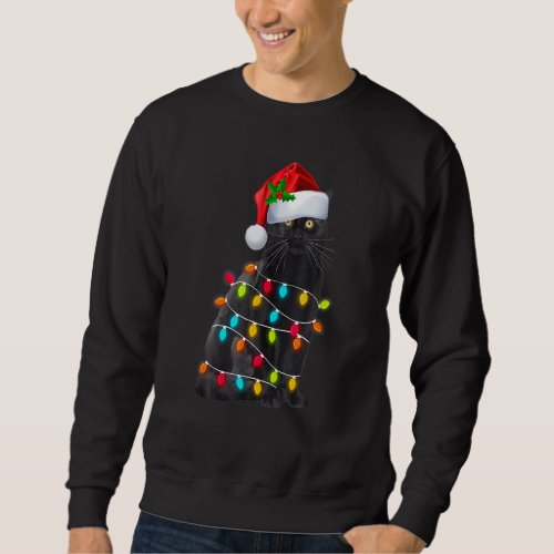 Black Cat Christmas Light Santa Hat  Cat  Xmas 1 Sweatshirt