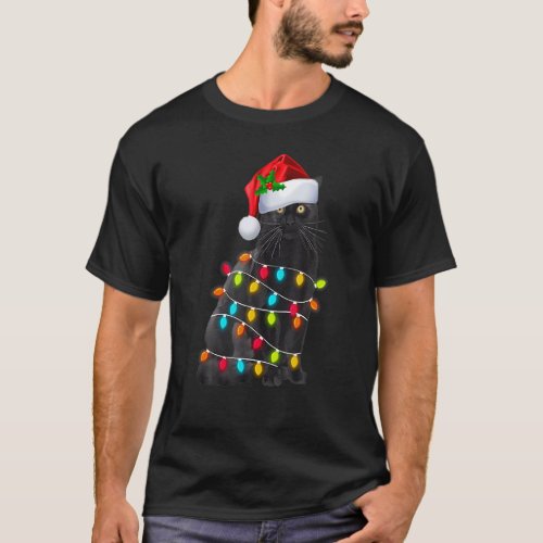 Black Cat Christmas Light Santa Hat  Cat  Xmas 1 T_Shirt