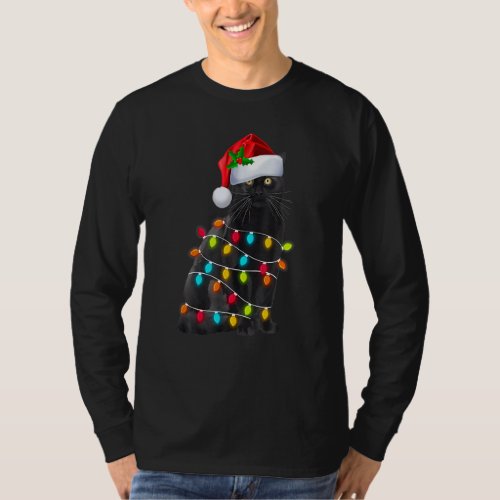 Black Cat Christmas Light Santa Hat  Cat  Xmas 1 T_Shirt