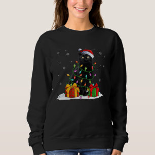 Black Cat Christmas Light Santa Hat Cat Xmas Sweatshirt