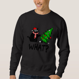 Black Cat Christmas Light Santa What Christmas Cos Sweatshirt