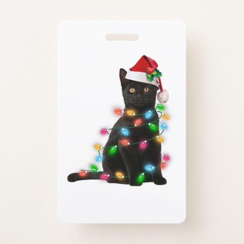 Black Cat christmas light tshirt funny cat lover c Badge