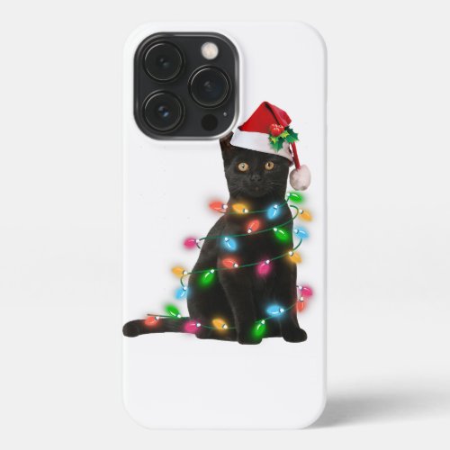 Black Cat christmas light tshirt funny cat lover c iPhone 13 Pro Case