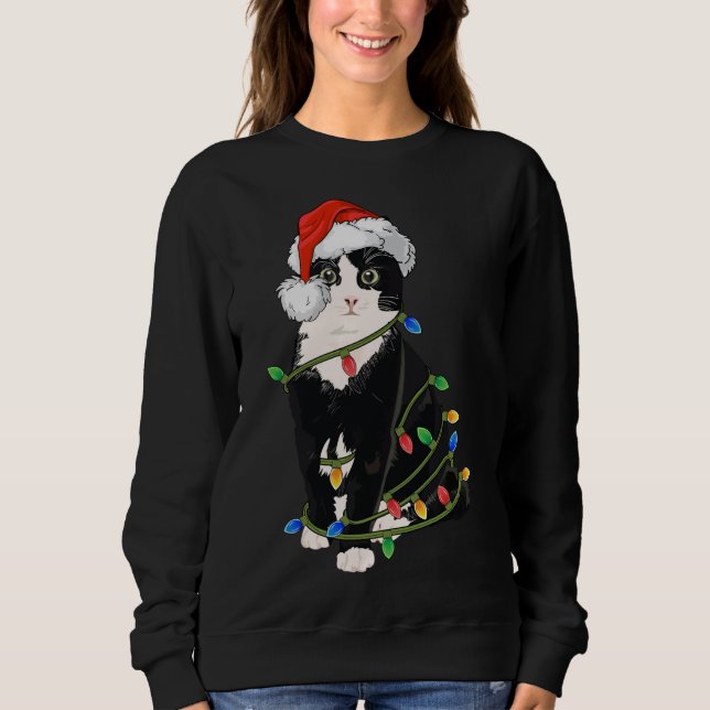 Black Cat Christmas Lights Black Cat Xmas gift Sweatshirt (Front)