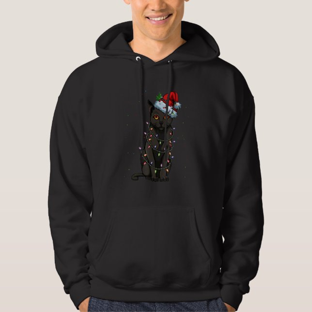 Black Cat Christmas Lights  Cat Christmas Hoodie (Front)