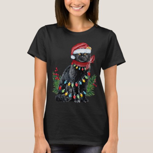 Black Cat Christmas Lights Cat Lover Funny Xmas Pa T_Shirt