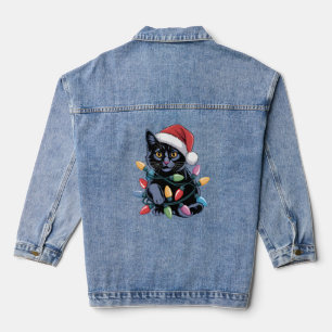 Black Cat Christmas Lights Funny Cat Lover Denim Jacket