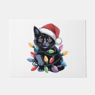 Black Cat Christmas Lights Funny Cat Lover Doormat