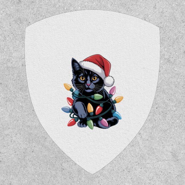 Black Cat Christmas Lights Funny Cat Lover Patch (Front)