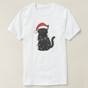 Black Cat Christmas Lights – Funny Santa Kitten T-Shirt