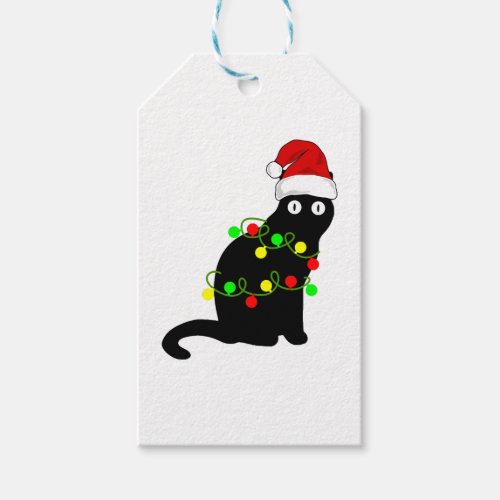 Black Cat Christmas Lights Gift Tags