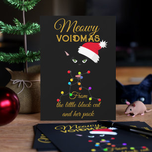 Black Cat Christmas Lights Meowy Voidmas Holiday Card